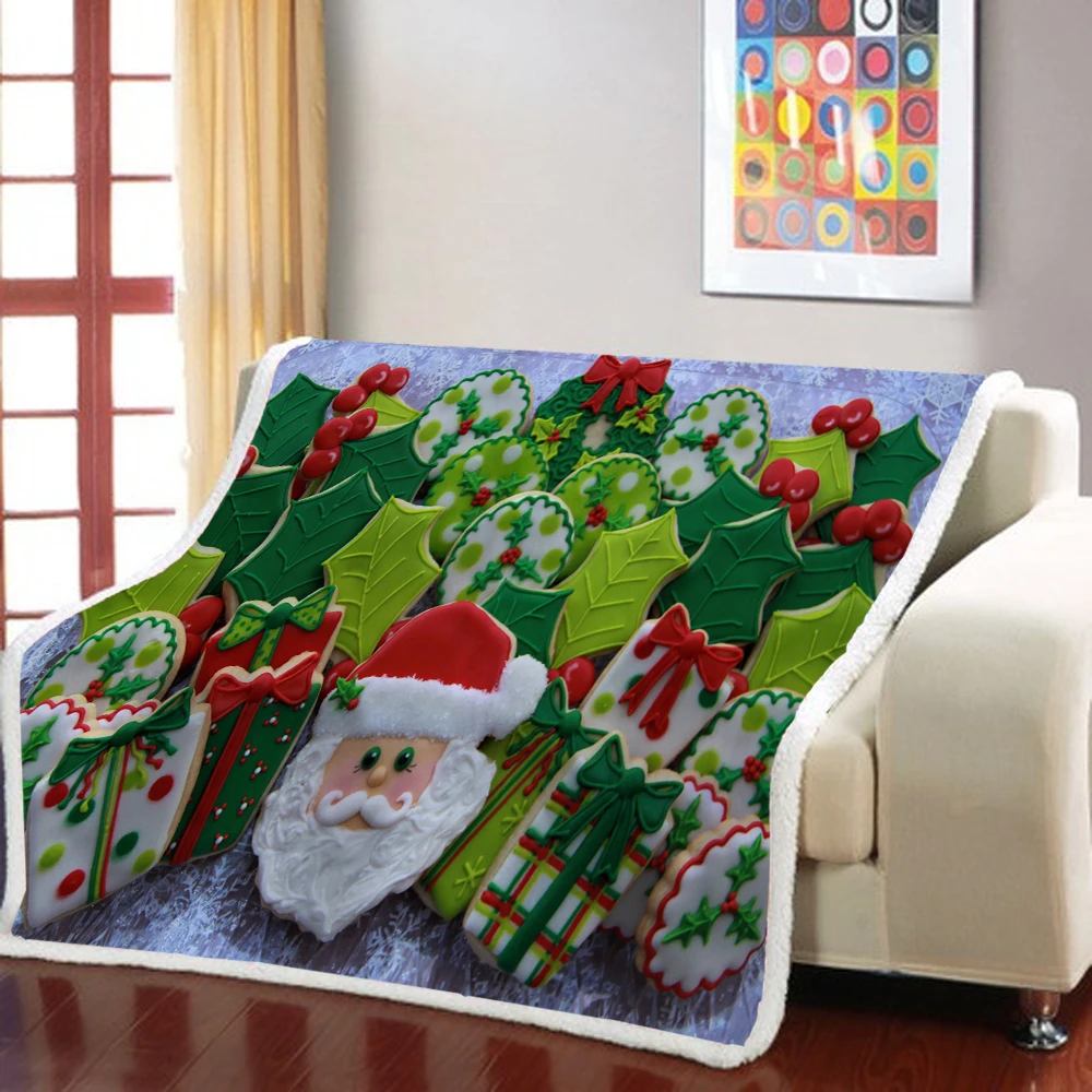 Санта Клаус пледы Одеяло 3D принт зеленый фон подстежка на искусственном меху для
