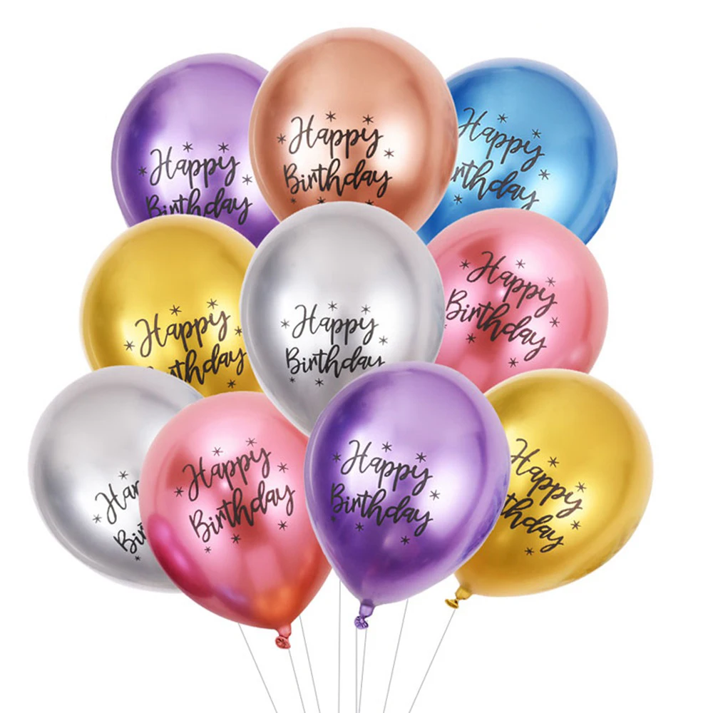 

10pcs 12inch Chrome Metallic Latex Balloons Happy Birthday Pattern Ballon Inflatable Helium Balloon Kids Adult Party Decorations
