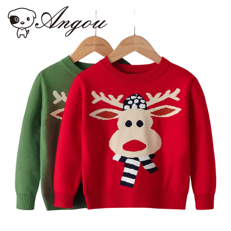 

Angou Winter Christmas Baby Boy Girl Cartoon Sweater Long Sleeves Children's Clothes Knitted Clothes Baby New Year Clothes
