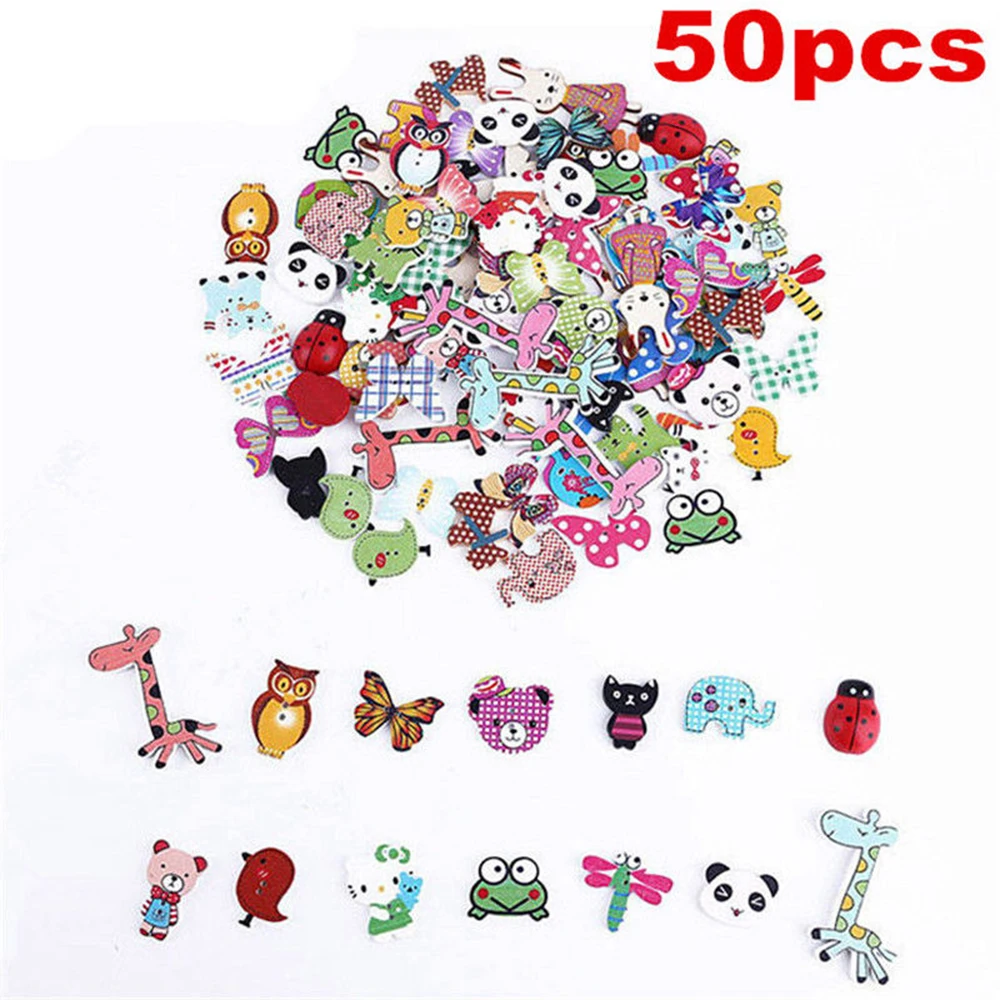 Новый бренд 50 шт. смешанные пуговицы с животными 2 отверстия деревянные красивые