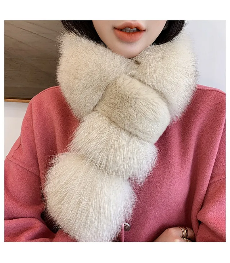 FXFURS настоящий Лисий мех шарф из меха кролика рекс натуральный Лисий Мех глушитель корейский Модный меховой воротник