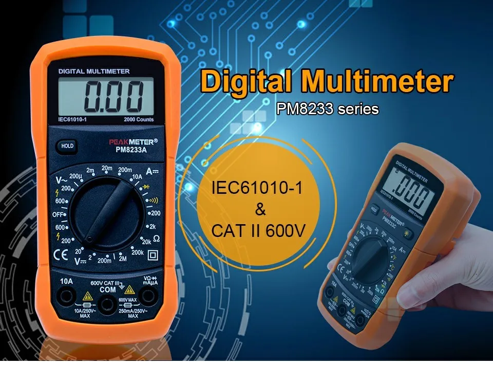 PEAKMETER PM8233E портативный многофункциональный цифровой мультиметр DC вольтметр переменного тока температура мультиметр тестер