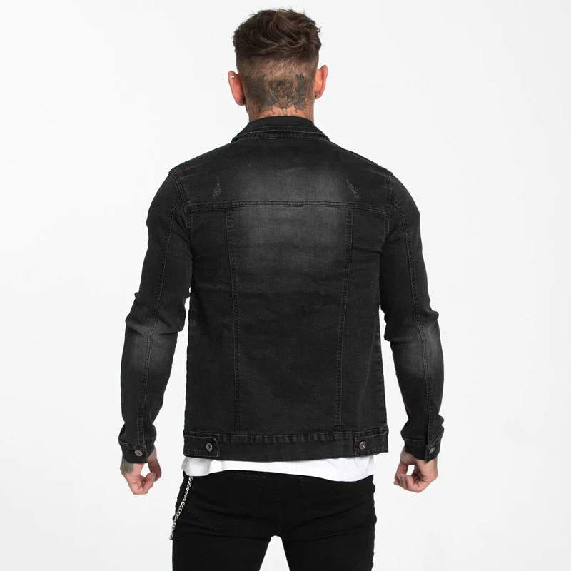 

GINGTTO Black Denim Jacket for Men Winter Autumn Mens Jackets and Coats New Arrival Stripe Fashion Skinny Design zm718