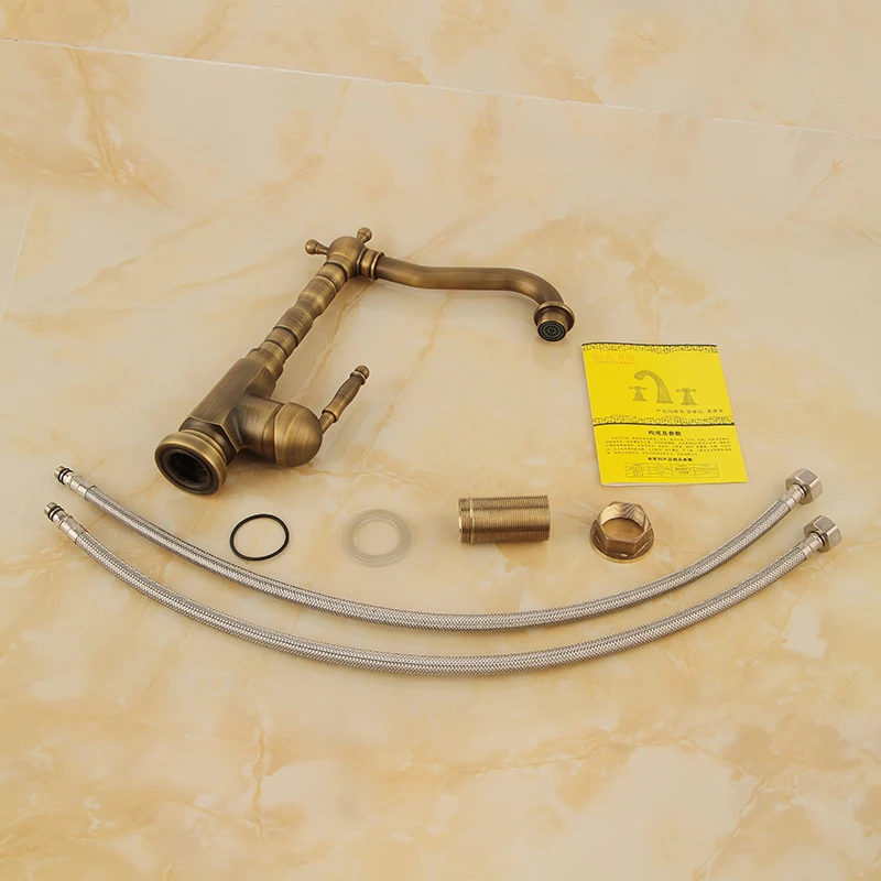 

kitchen faucet accessory All copper antique kitchen around basin basin faucet retro hot and cold brass faucet rotating faucet