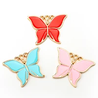 10pcs 27x20mm charm golden enamel butterfly necklace pendant red blue pink alloy pendant for couple necklace diy jewelry making