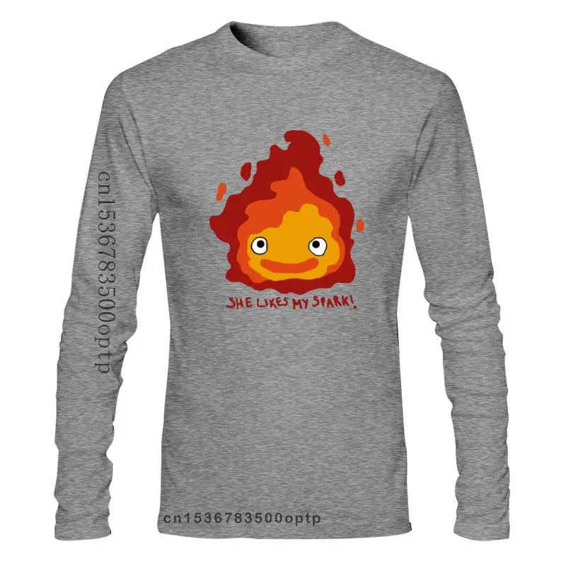 

New Moving Castle She Likes My Spark 2021 Cartoon T-Shirt For Men Short Sleeve Cotton Fabric Funny Howl Black Tops & Tees 01