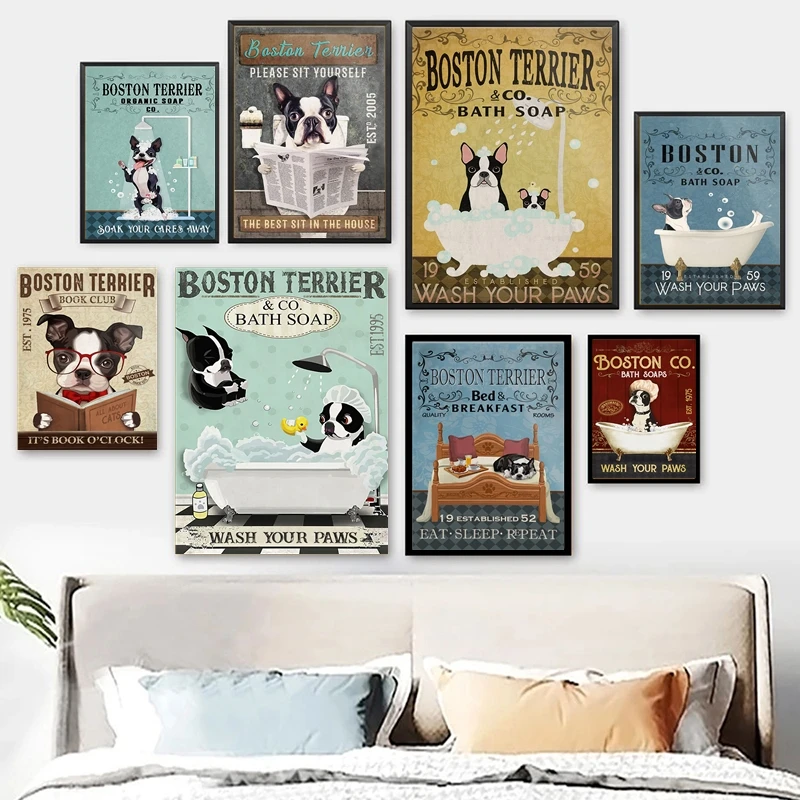 Холст настенное искусство Boston Terrier Dog постер Coffee Co Print | Дом и сад