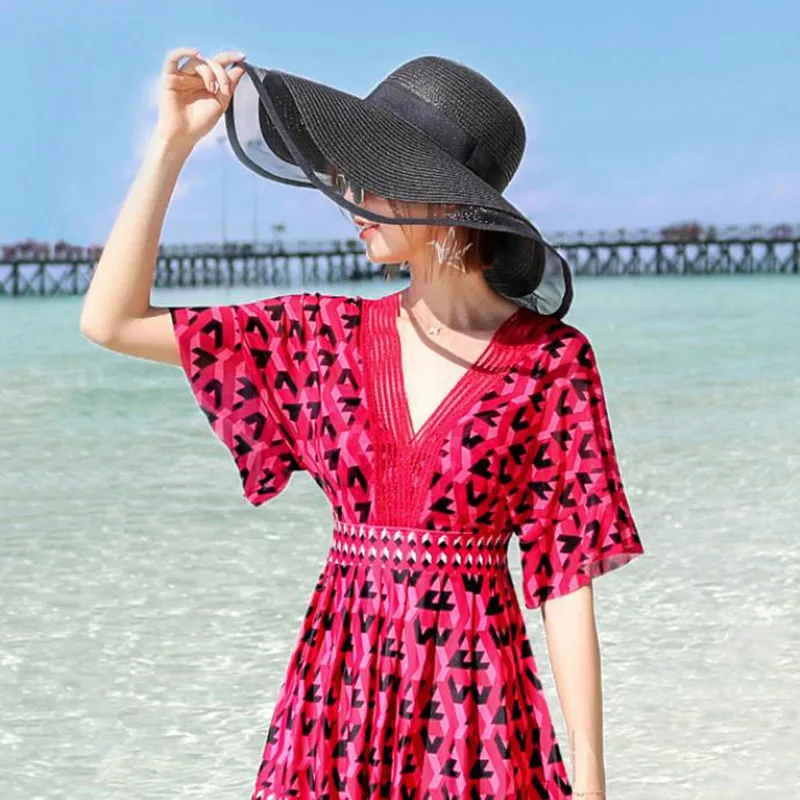 MAXSITI U-Sombrero de playa para mujer, aleros grandes, protección solar, gasa, paja de retazos, visera blanca para vacaciones