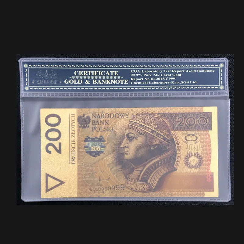200 Хорошая польская банкнота 100 PLN Золотая Банкнота с КоА рамкой в 24k позолоченная для бизнес-Коллекции - Цвет: 200