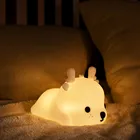 Светодиодный ночник с оленем и сенсорным датчиком, цветной перезаряжаемый силиконовый светильник с таймером для спальни, с мультяшными животными, подарок для детей и малышей