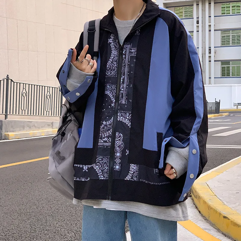 

Осенняя куртка в японском стиле ретро с цветной подставкой кешью, мужская и женская Повседневная Свободная куртка в стиле Харадзюку