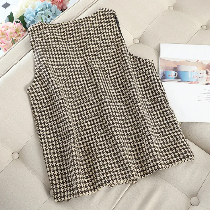 Neploe Корейская черная нижняя рубашка со стоячим воротником+ твидовый жилет+ трикотажная юбка с высокой талией комплект из 3 предметов для женщин на осень и зиму 46719
