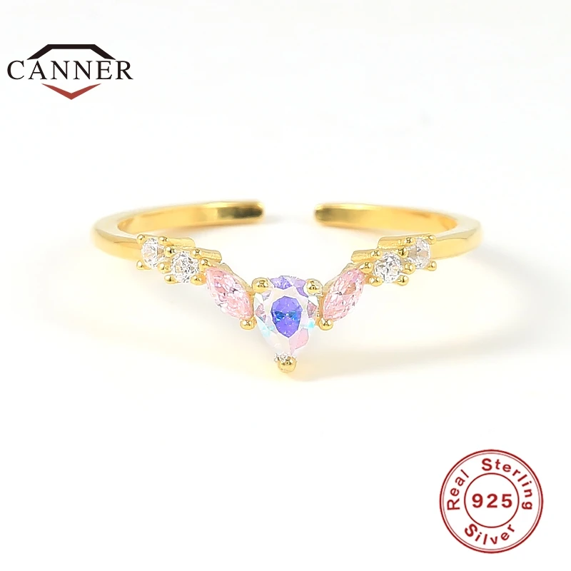 

CANNER 925 Sterling Silver Zircon Adjustable Luxury Simple Open Ring for Women Wedding Dating Finger Rings Jewelry Anillos Gifts