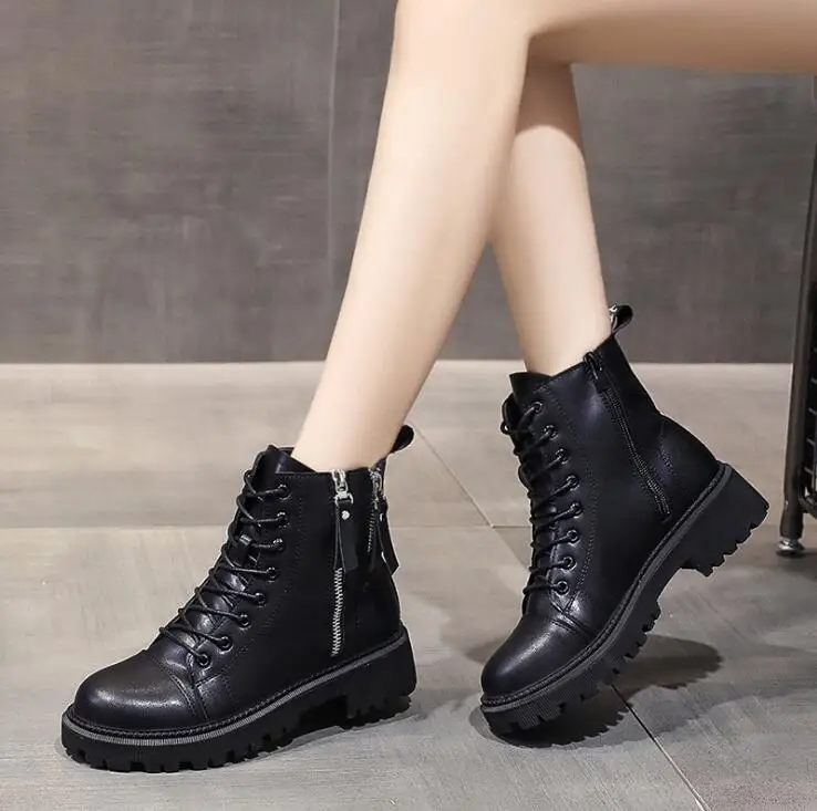 

Женские ботильоны, женские высокие мотоциклетные ботинки, красивые короткие ботинки в стиле ретро с круглым носком, 2021