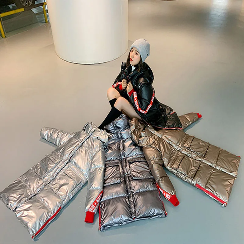 Блестящая Водонепроницаемая Женская куртка с капюшоном яркая парка