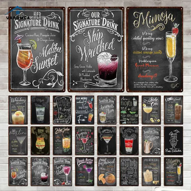

Vintage Gin & Tonic Tin Metal Poster Wall Stickers Decoration Retro Cuba Mojito Cocktail Metal Plaque Sign Bar Kitchen Decor