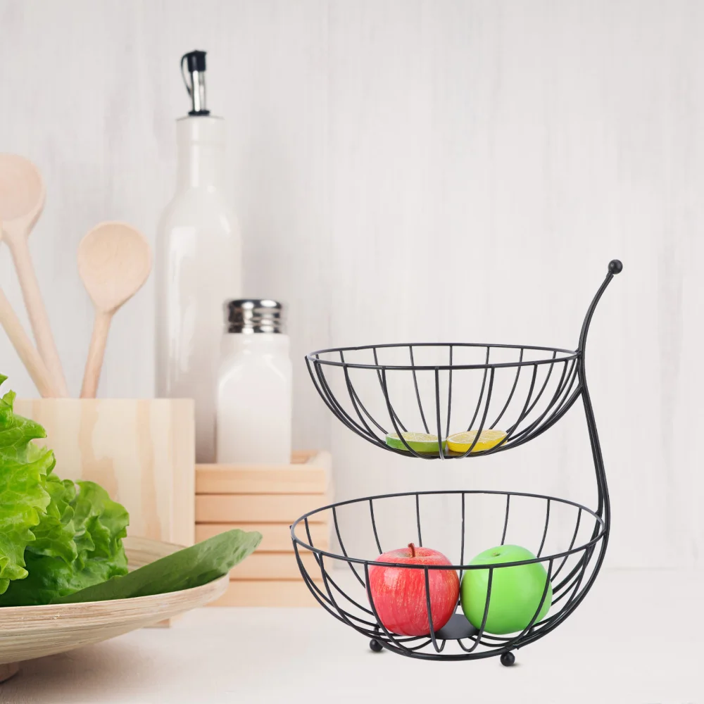

1Pc Iron Art Basket Double Layers Fruit Storage Basket Restaurant Metal Basket
