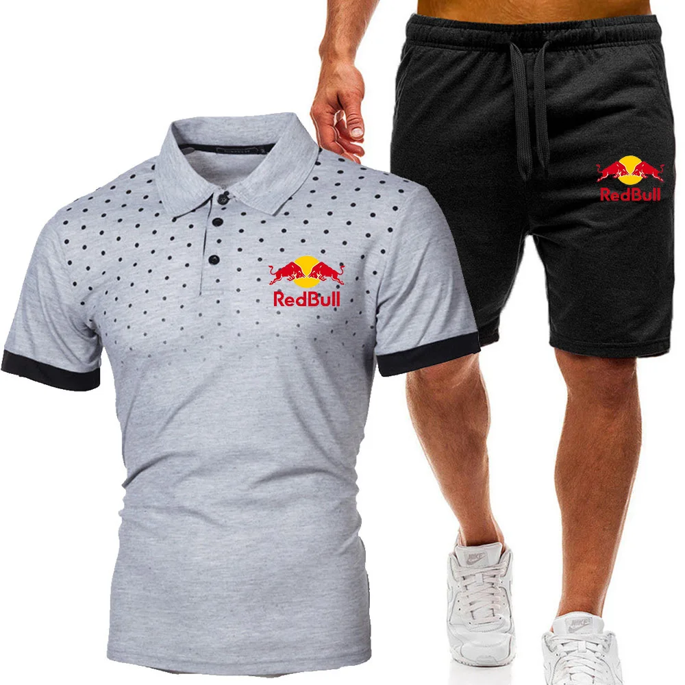 

2021 hot-selling summer men's polo shirt brand short-sleeved shirt men's summer casual beach shorts + polo 2-piece set