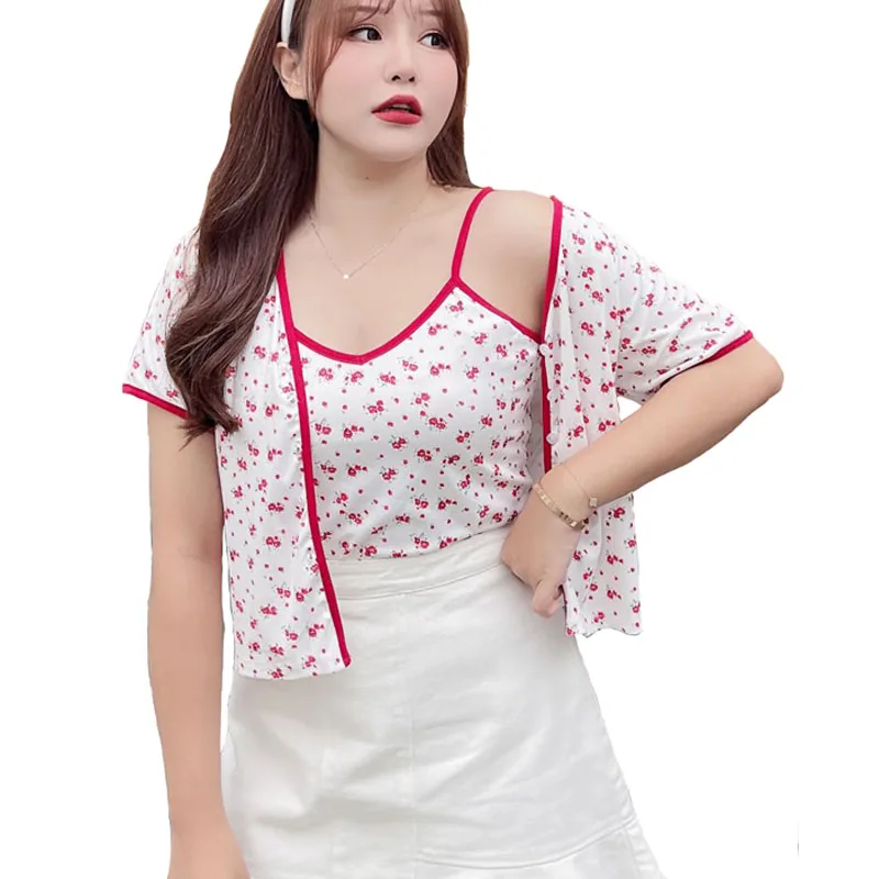 

Женский летний комплект, 2021, милый короткий кардиган с цветочным принтом и топы на бретелях-спагетти, N8089