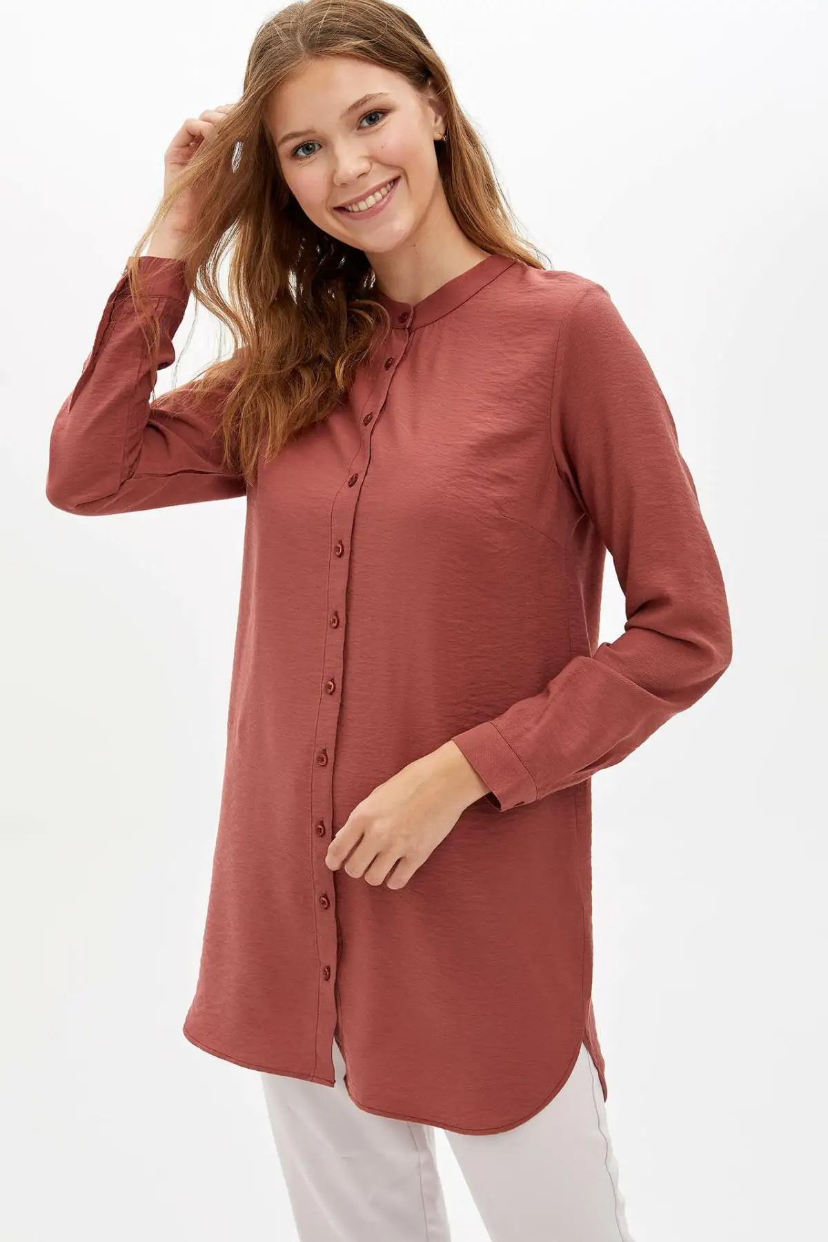 DeFacto Woman O-neck Long Sleeve Shirt Female High Quality Comfort Shirts Women's Casual Loose Tops Autumn-M1044AZ19AU