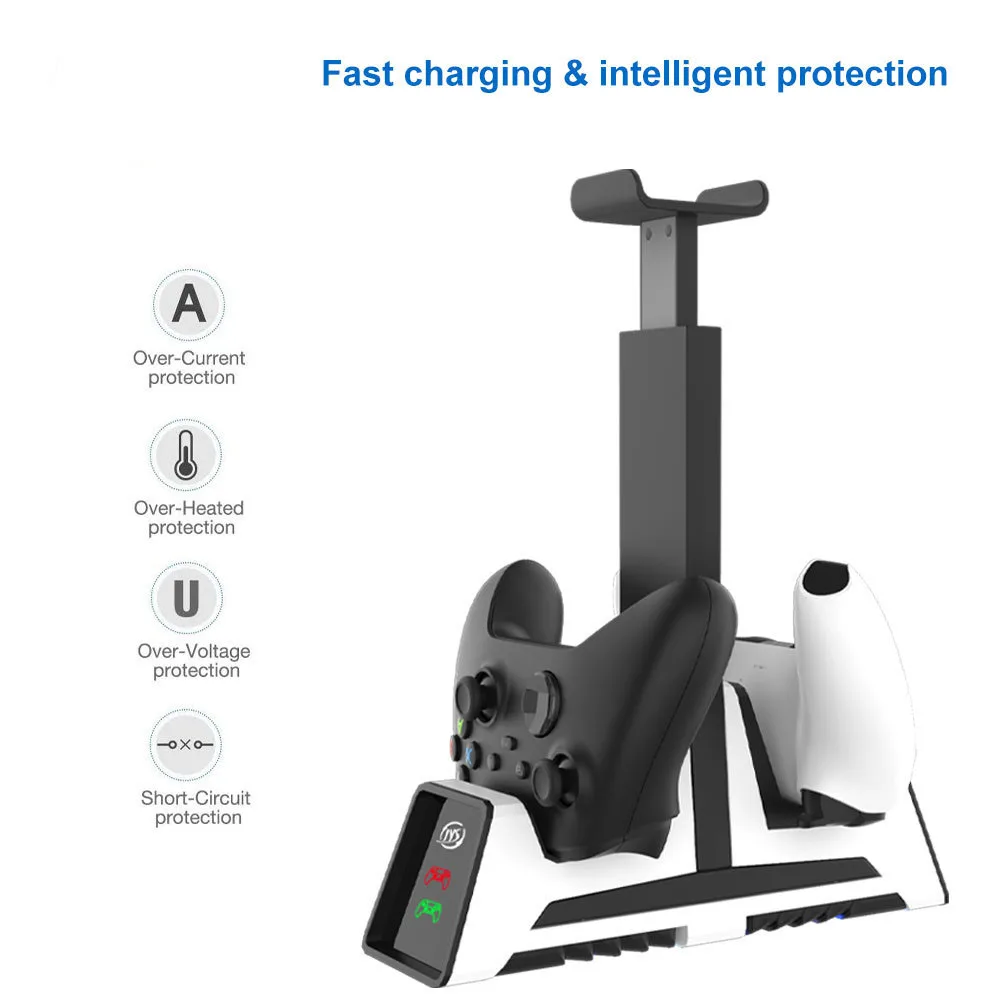 

New Handle Charging Stand With Headphone Holder LED Charging Station For PS5 / PS4 / Switch Pro / Xbox One