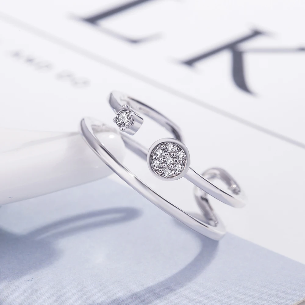 Кольцо из стерлингового серебра 925 пробы с сияющим цирконием регулируемое кольцо