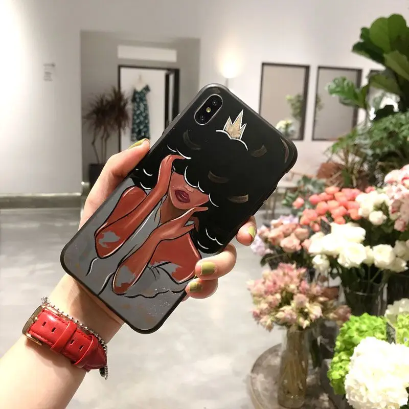 Черный Девушка волшебный меланин поппин задняя крышка телефона Coque для iPhone 8 7 6 6S