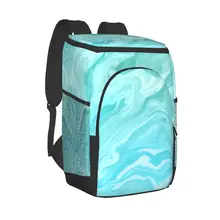 Refrigerator Bag Green And Teal Marble Soft Large Insulated Cooler Backpack Thermal Fridge Travel Beach Beer Bag