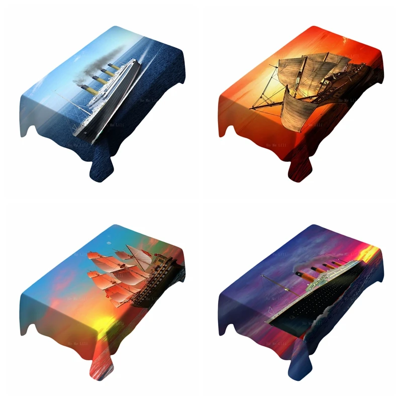 Титаник круизный лайнер Galleon закат в море Красивая прямоугольная скатерть