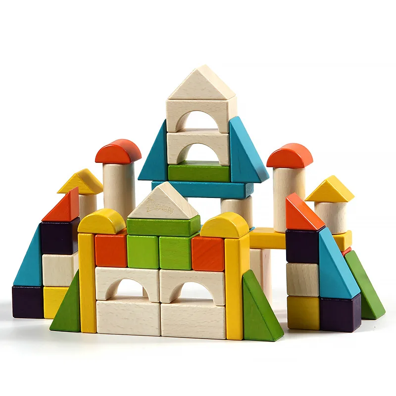 

Wooden Montessori Toy Large Particles Colored Building Block Shape Cognitive Educational Toy For Kids Construction Preschool Toy