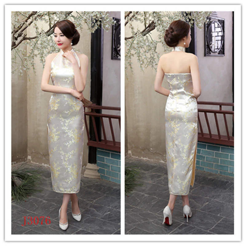 Color8 Женское сексуальное китайское традиционное Cheongsam Дракон и Феникс цветочное Qipao атласное платье на бретелях женское свадебное элегантное платье Ципао с разрезом - Цвет: Color8