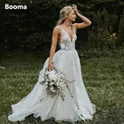 Простые пляжные свадебные платья Booma с глубоким V-образным вырезом, женское ТРАПЕЦИЕВИДНОЕ платье для невесты в стиле бохо, длинное платье с открытой спиной