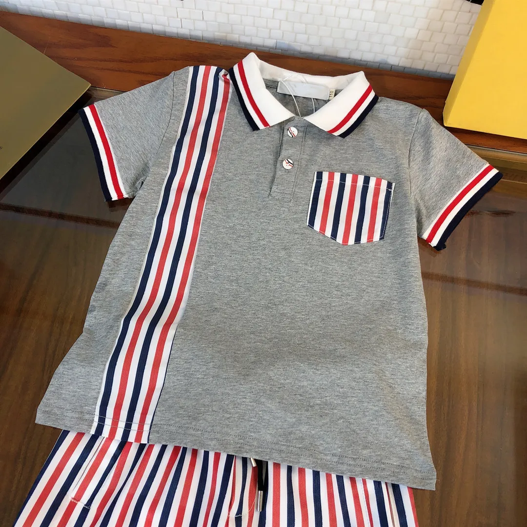 

Brand Designer Clothes Boys Sets 2021 Summer Kid T-Shirt+Shorts 2pcs Baby Stripe For 3 4 6 8 10 12 Years Children Clothing Lapel