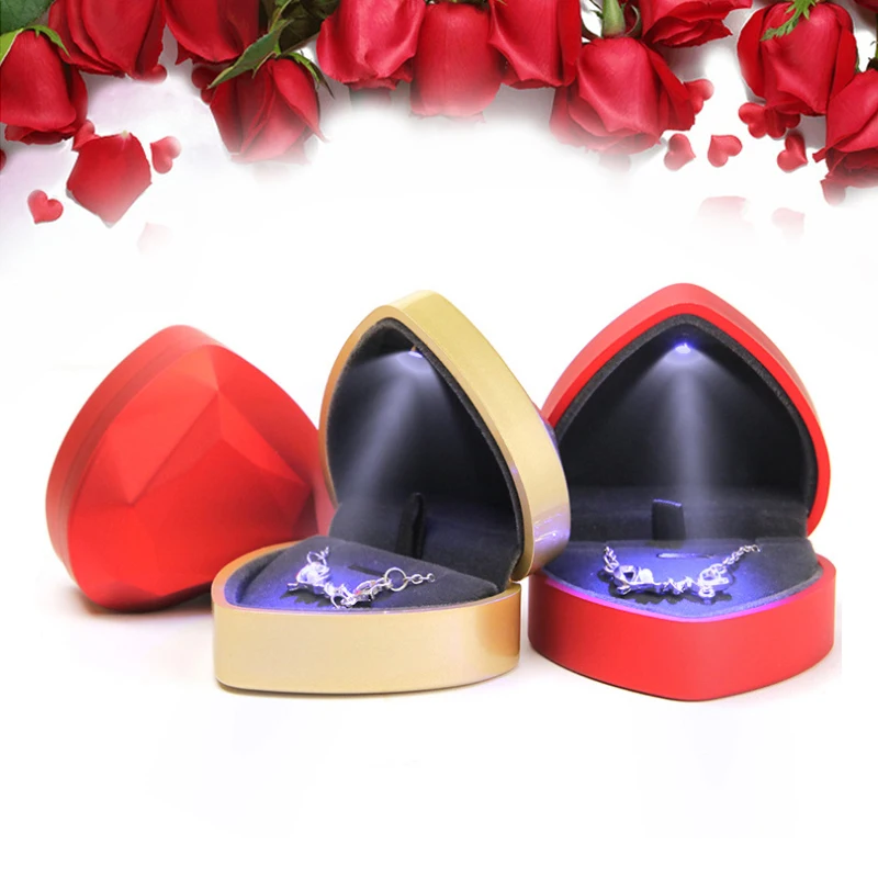 

Светодиодный светильник в форме сердца, кольцо, держатель, коробка, предложение, свадебный браслет, дисплей, StorageJewelry, коробка, бархат, в форм...