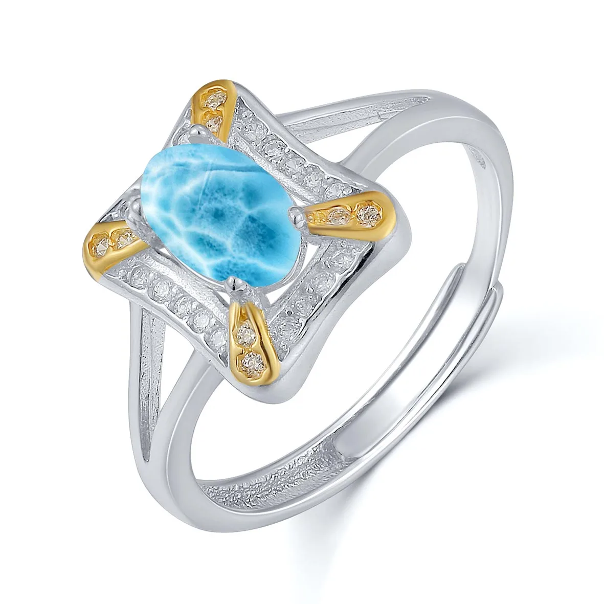 

Larimar Jewelry Accessories Adjustable Size Silver Ring Oval 1.25ct Natural Larimar Ring in Silver Engagement Wedding Ring