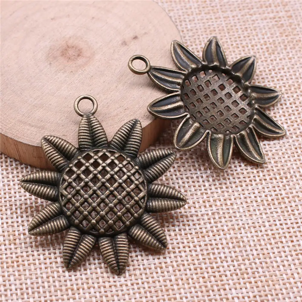 

Sunflower Charms For Jewelry Making Findings Handmade DIY Craft 2pcs Antique Bronze Color 49x43mm