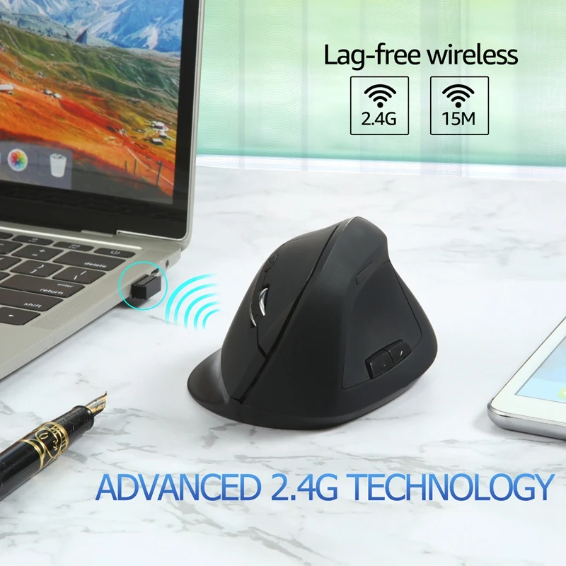 Ergonomic Wireless Mouse 2.4G Vertical Optical with 800/1200/1600 DPI for Laptop PC Computer MacBook Reduce Wrist Pain | Компьютеры и