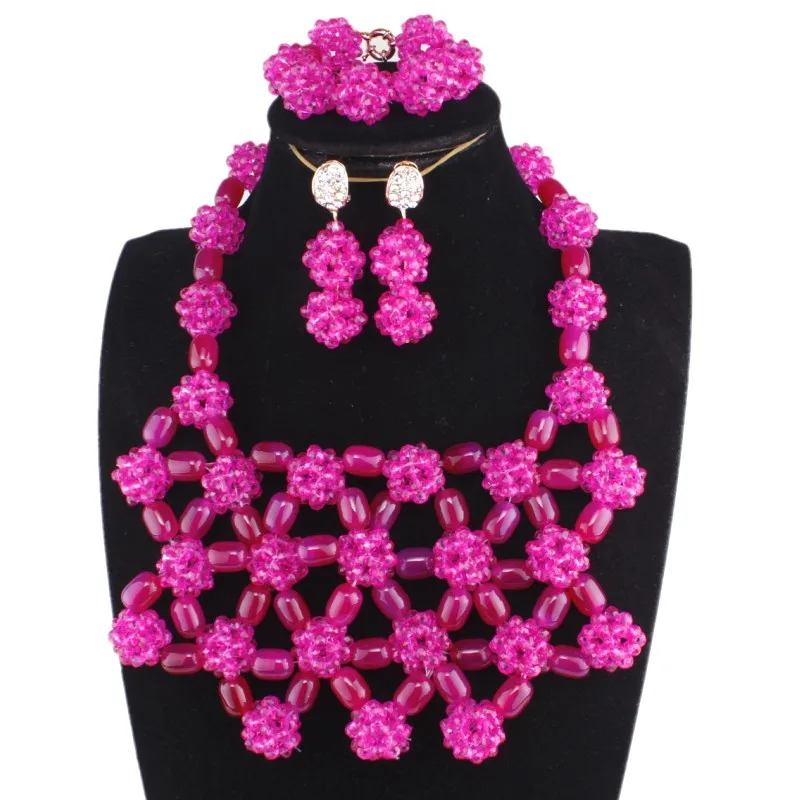 4UJewelry Дубай ювелирные наборы фуксия/ярко розовый кристалл бисером Африканский