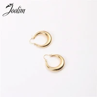 joolim high end pvd plated fashionable hollow crescent circle earring drop shipping supplier