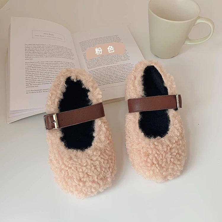 Пушистая обувь на плоской подошве для девочек детская хлопковая теплая осень и