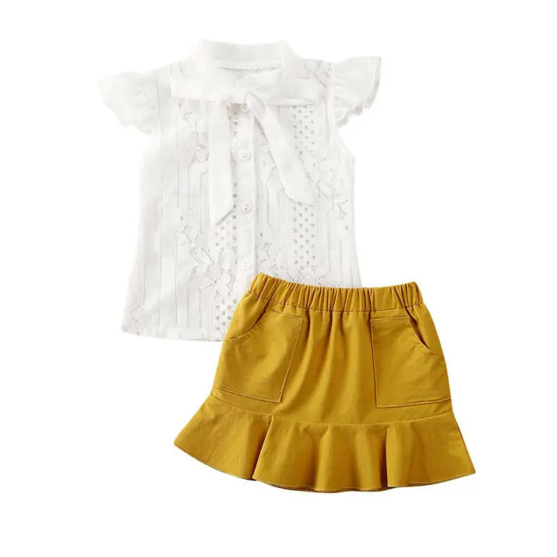 2020 комплекты одежды для маленьких девочек пышная Кружевная футболка с оборками