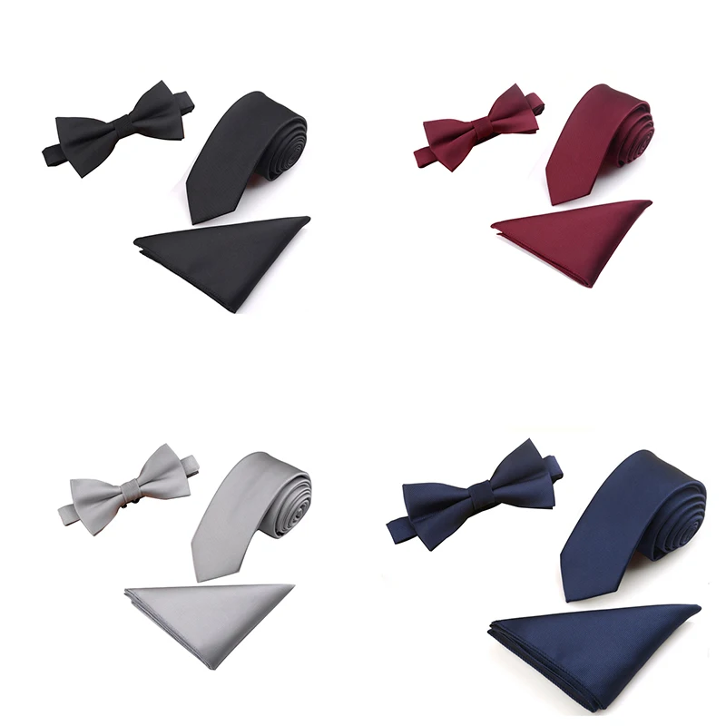 

3 Pcs/Set Men Slim Tie Set Bow Tie Pocket Square Handkerchief + Bowtie + Necktie Kit Men's Gifts LXH