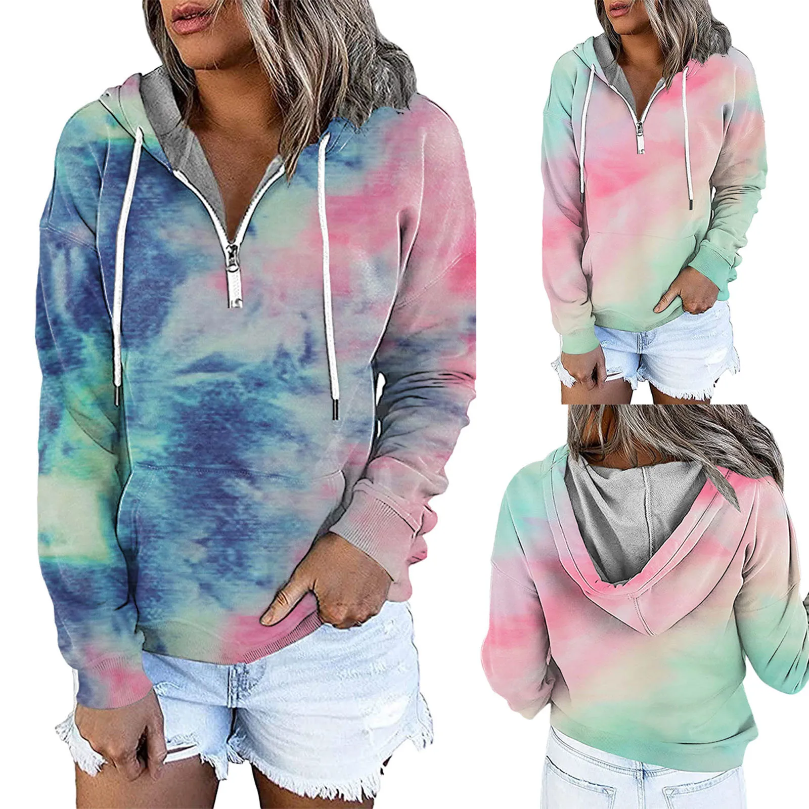 

Женские толстовки с принтом на завязках, осенне-зимний свитшот с длинным рукавом, Повседневный пуловер на молнии с карманами, женская одежд...