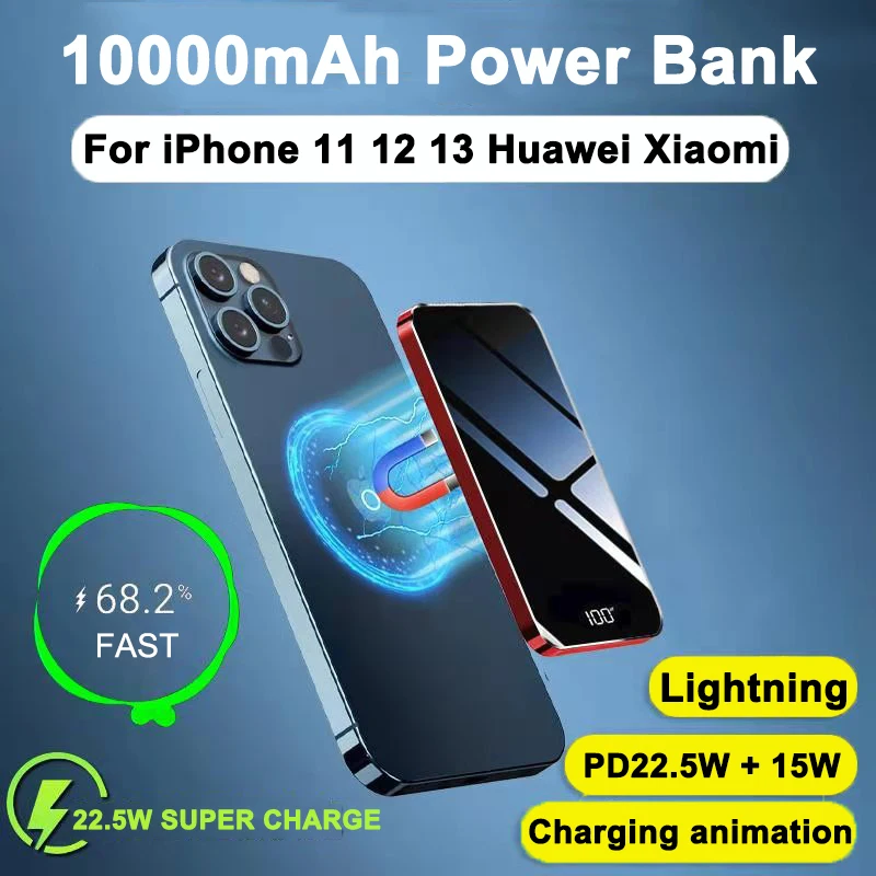 

10000mAh Magnetic Wireless Power Bank External Battery Portable Powerbank Mobile Phone Charger for iPhone 13 12 11 Xiaomi Huawei