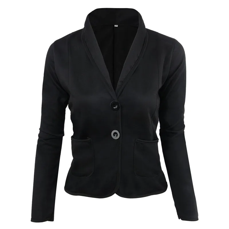 Black Plus Size Women Crop Business Coat Blazer Suit Long Sleeve Tops Slim Jacket Outwear Autumn Workwear S-6XL Women Suit Coat - Цвет: Black