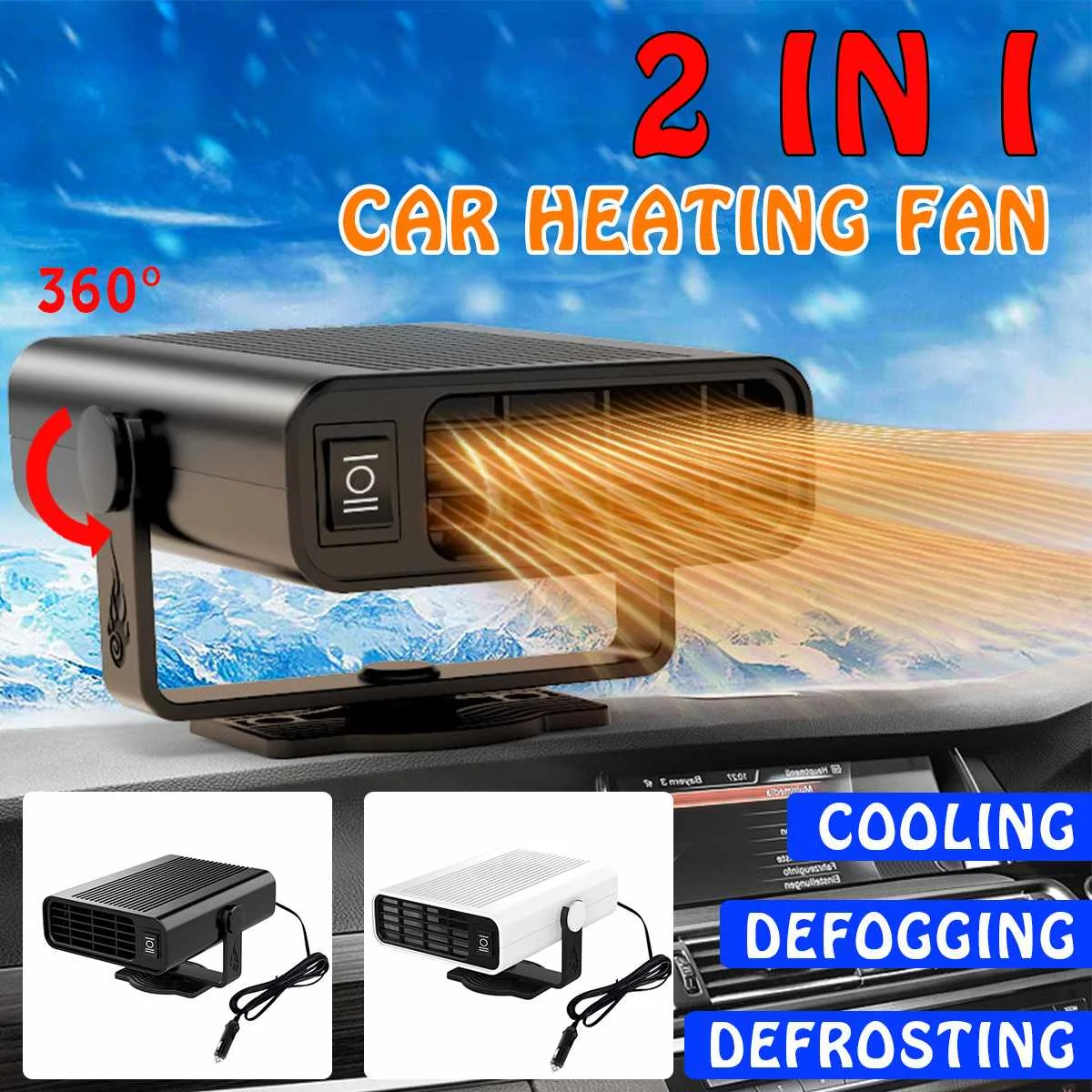 

Portable 800W 12/24V Auto Car Heater Defroster Demister Electric Heater Windshield 360 Degree Rotation ABS Heating Cooling Fan