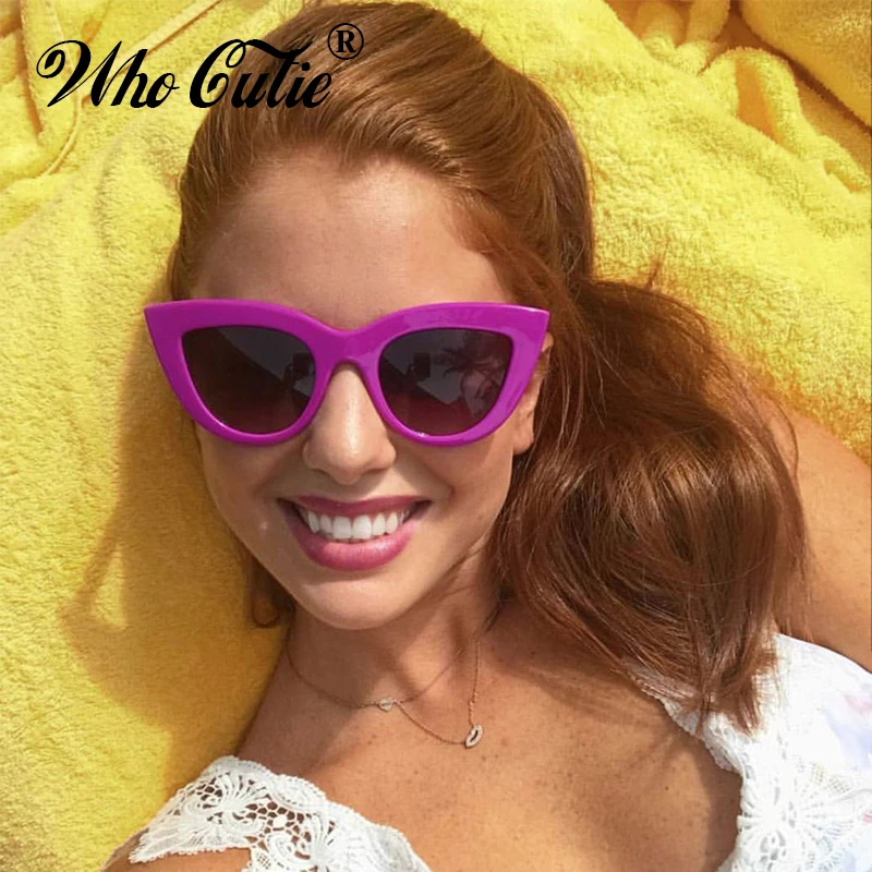 Женские солнцезащитные очки с кошачьим глазом WHO CUTIE желтые в винтажном стиле OM679 |