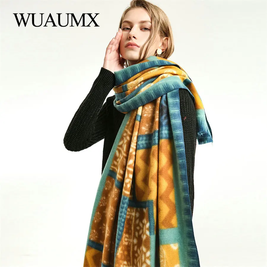

Wuaumx NEW Winter Scarf For Women Thick Warm Cashmere Patchwork Pattern Women's Scarves Ladies Wraps and Shawls Poncho Cape