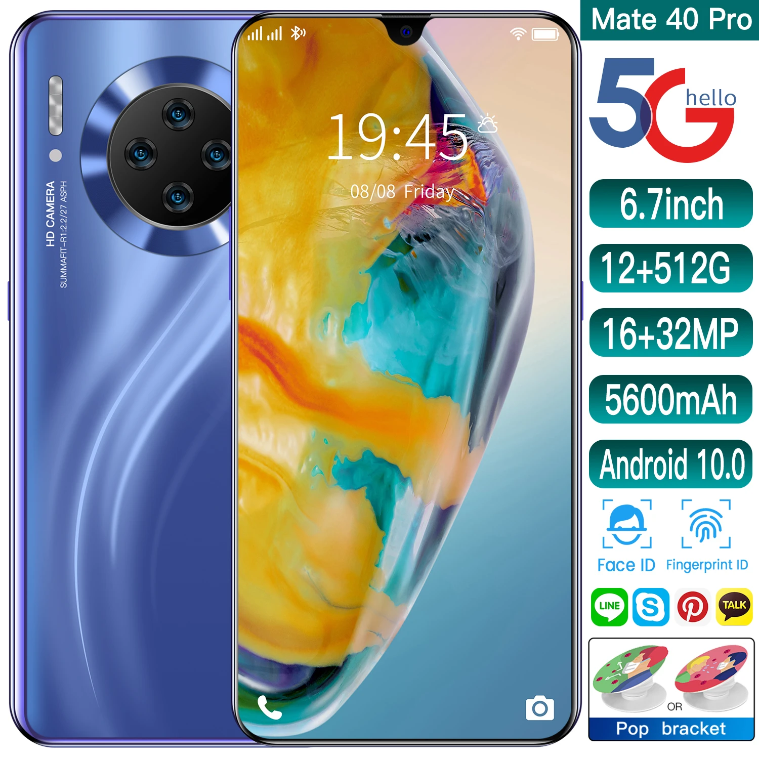 

2021 HuaWe Mate 40 Pro 6.7 Inch Screen Mobilephone 16+32MP Face Fingerprint ID Cellphone 5600mAh Dual SIM Smart Phone 5G LTE