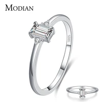 modian authentic 925 sterling silver classic charm emerald cut zirconia finger rings for women hypoallergenic wedding jewelry